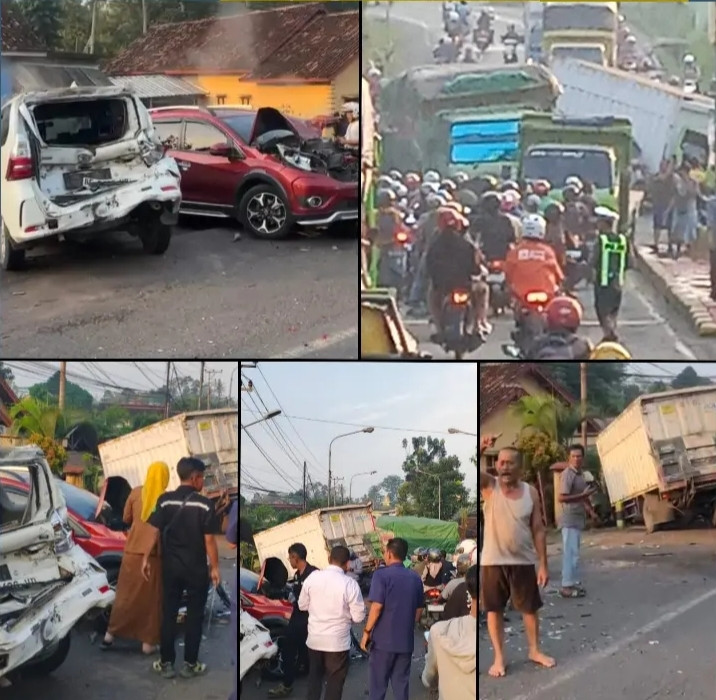 Akibat Rem Fuso Blong, Delapan Mobil Alami Kecelakaan di Jl.Ganjaran Desa Negeri Sakti Pesawaran 