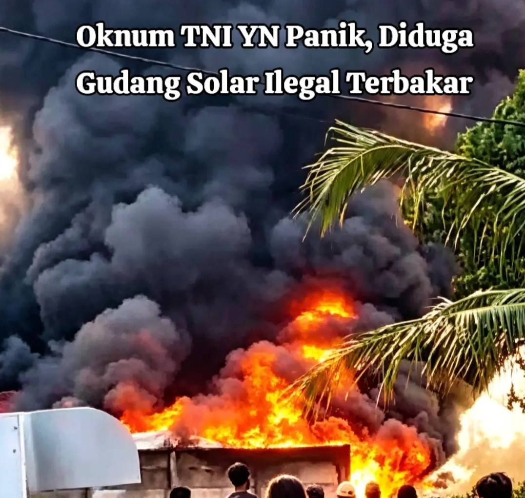 YN oknum TNI Panik, Diduga Gudang Solar Ilegal  di Perumahan Srimulyo Permai Negeri Sakti Terbakar