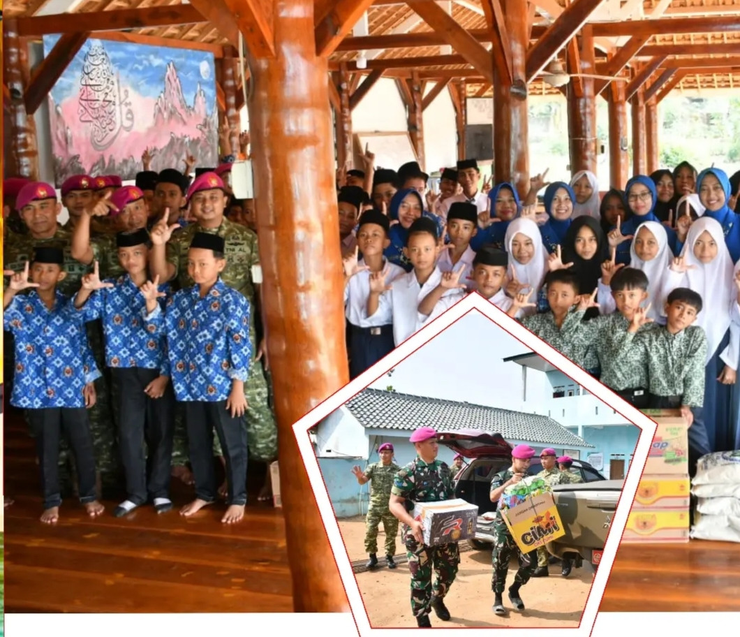 Prajurit  Yonif 7 Marinir Wujudkan Peduli Antar Sesama Untuk Anak-anak Ponpes Nurul Huda