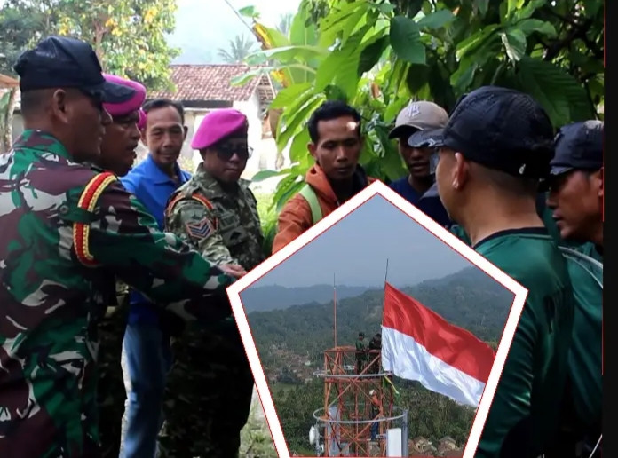 Jelang HUT Ke-81 RI, Puslatpurmar 8 Teluk Ratai Kibarkan Merah Putih di Menara Telkomsel Setinggi 74